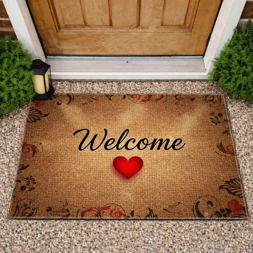 Welcome Red Heart Natural Fiber Housewarming Gift Doormat