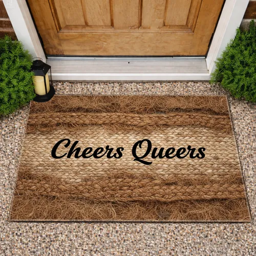 Cheers Queers Script Text Natural Fiber - Home Decor Gift for Queer Community Doormat