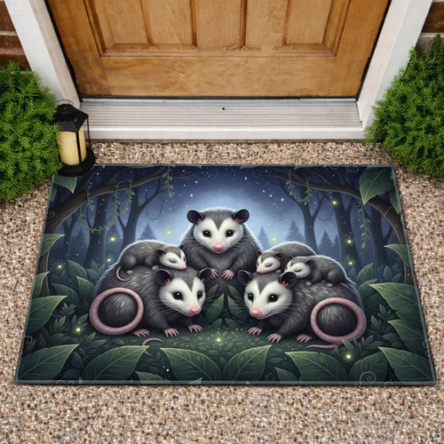 Opossum Family Nocturnal Forest Moonlight - Wildlife Lover Gift Doormat