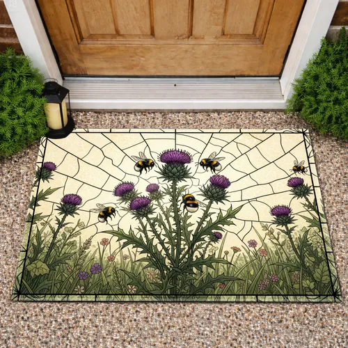 Thistle Flower Bumblebee Stained Glass - Garden Decor Nature Lover Gift Doormat