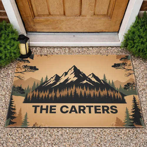 Majestic Mountain Range Forest Evergreen Trees Personalized Home Decor Outdoor Living Gift Doormat