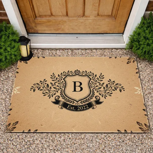 Heraldic Shield Custom Letter Milestone Anniversary Home Decor Gift Doormat