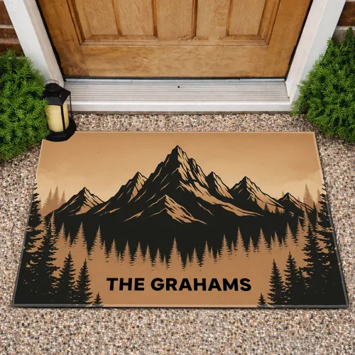 Custom Name Mountain Range Evergreen Forest - Family Home Decor Gift Doormat