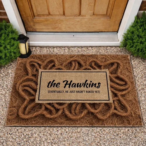 Custom Name Rustic Burlap - Farmhouse Home Decor Gift for Couples Doormat