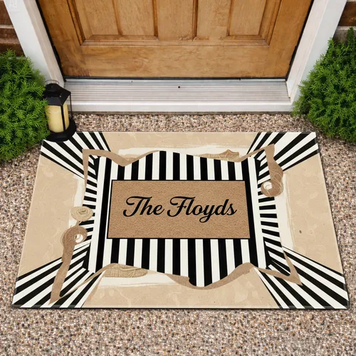 Custom Name Sign Classic Striped Border - Home Decor Gift Family Name Doormat