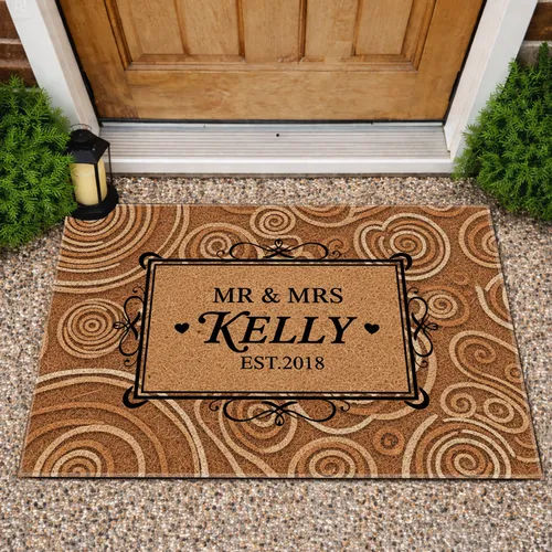 Mr & Mrs Custom Name Hearts Frame - Wedding Anniversary Gift for Couples Doormat