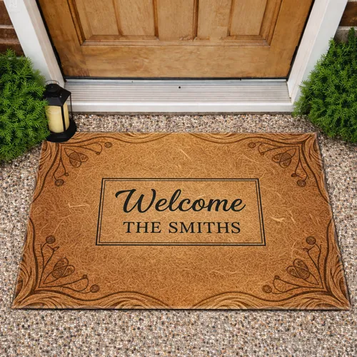 Custom Name Welcome Script Rustic Border Custom Name - Home Decor Gift Doormat