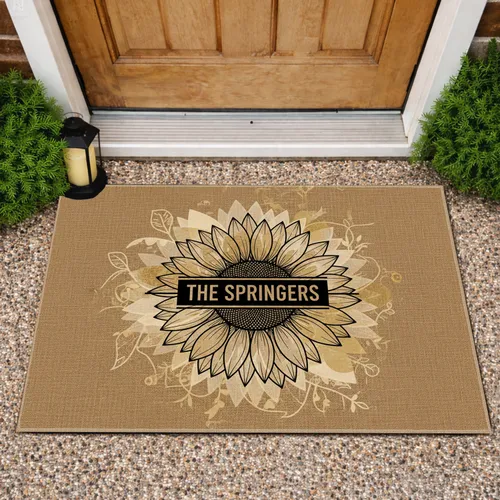 Earthy Botanical Sunflower Custom Family Lifestyle Home Decor Doormat