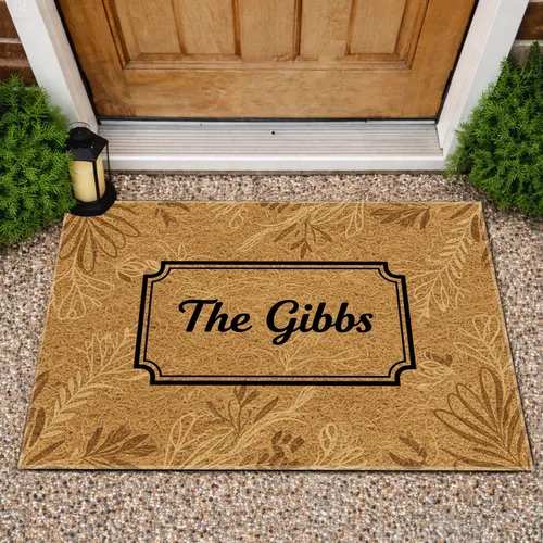 Custom Family Leaf Motifs - Rustic Home Decor Gift Doormat