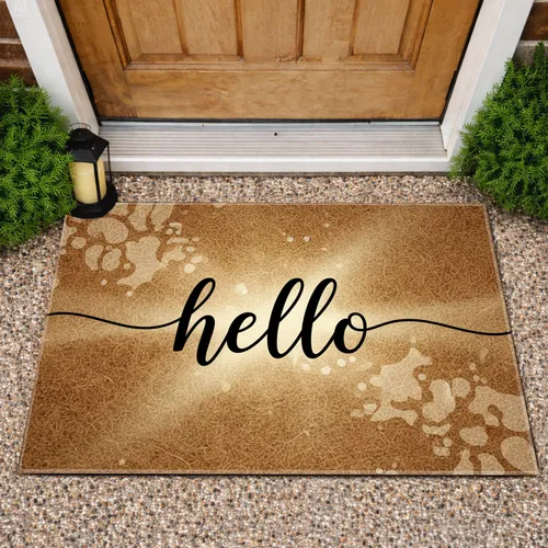 Flowing Hello Script Black Natural Texture Front Door Welcome Decor Doormat