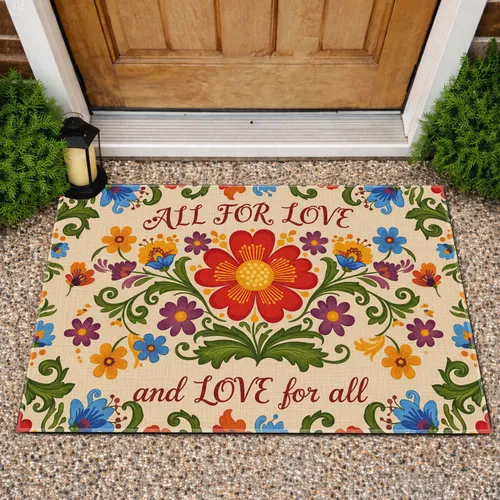 Red Flower All For Love Floral Bouquet - Love & Unity Home & Garden Decor Gift Doormat