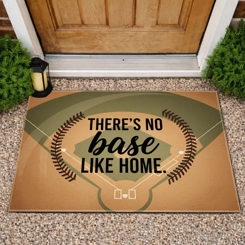 Baseball Stitching Infield Diamond 'No Base Like Home' Phrase - Rustic Home Decor Gift Doormat