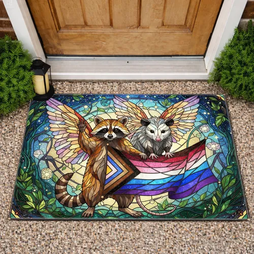 Raccoon Opossum Progress Pride Flag - Pride Celebration Gift for LGBTQ+ Supporter Doormat