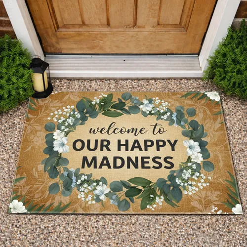 Welcome Our Happy Madness Eucalyptus Botanical - Everyday Home Decor Doormat