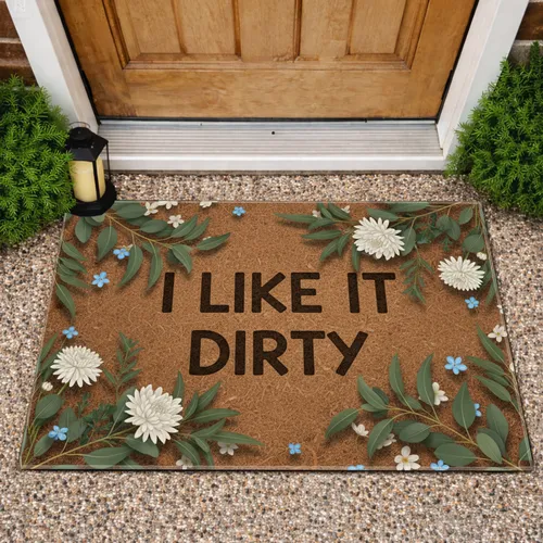 I Like It Dirty Text Eucalyptus Floral - Rustic Garden Home Decor Gift Doormat