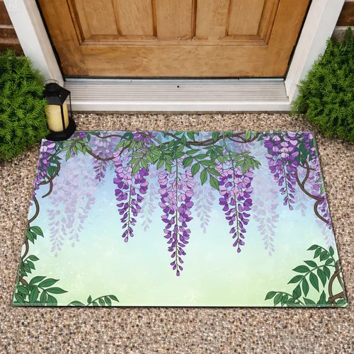 Lush Wisteria Flower Garden Vines - Botanical Home Decor Gift Doormat