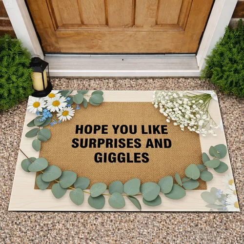 Hope You Like Surprises Giggles Text Floral Home Decor Gift Doormat