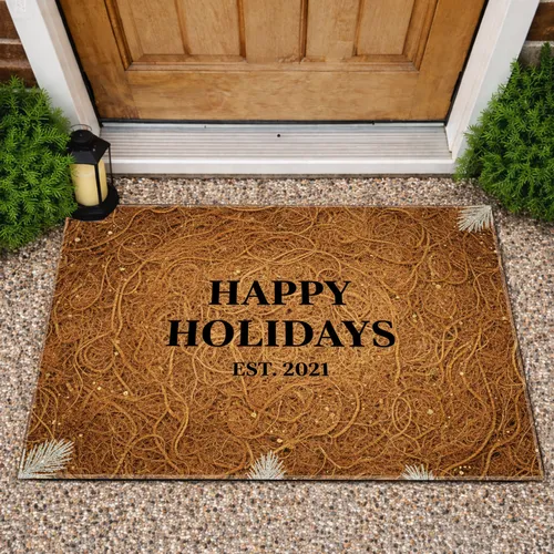 Happy Holidays Custom Year Pine Shimmer - Holiday Welcome Gift Doormat