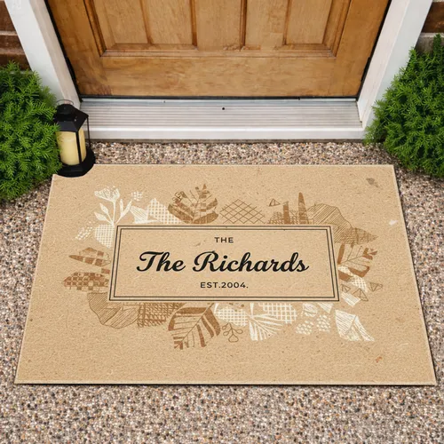 Custom Family Name and Year Rectangular Border Home Decor Gift Doormat