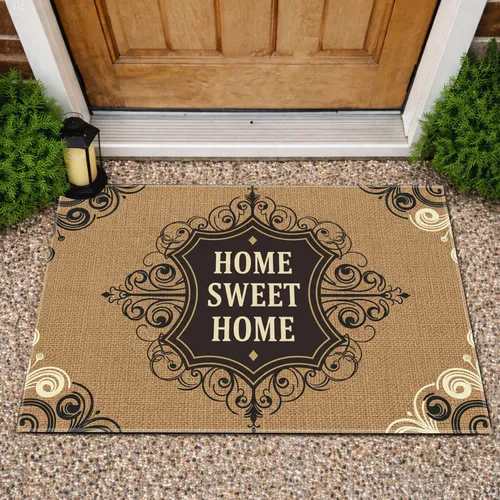 Home Sweet Home Shield Ornate Scrollwork - Farmhouse Decor Gift Doormat
