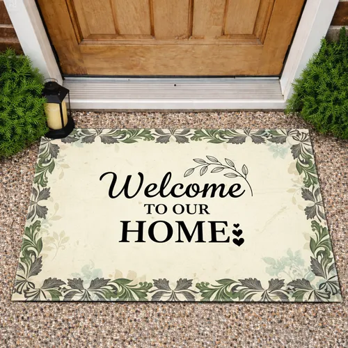 Welcome TO OUR HOME Leaf Branches Heart Icons - Housewarming Gift Doormat