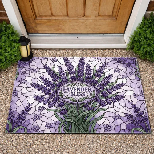 Vibrant Full Bloom Lavender Flowers Bouquet - Garden Decor Gift for Floral Lover Doormat