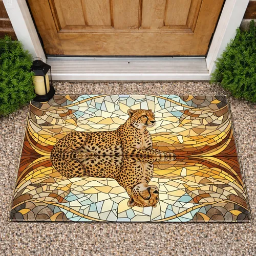 Majestic Cheetah Reflection Stained Glass Savanna - Wildlife Lover Home Decor Gift Doormat