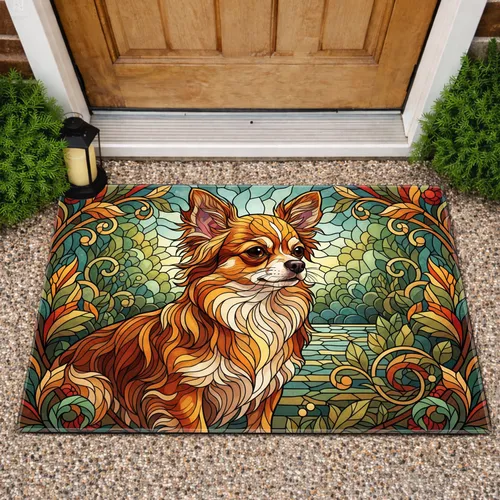 Chihuahua Dog Stained Glass Garden Foliage - Dog Lover Home Decor Gift Doormat