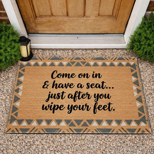 Wipe Your Feet Message - Geometric Fiber Entryway Home Decor Gift Doormat
