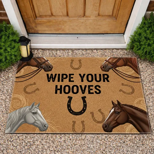 Wipe Your Hooves Horses Horseshoe - Farmhouse Equestrian Home Decor Doormat