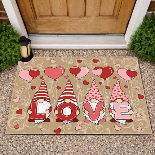 Four Gnomes LOVE Letters Hearts Balloons Floral - Valentine's Day Home Decor Doormat