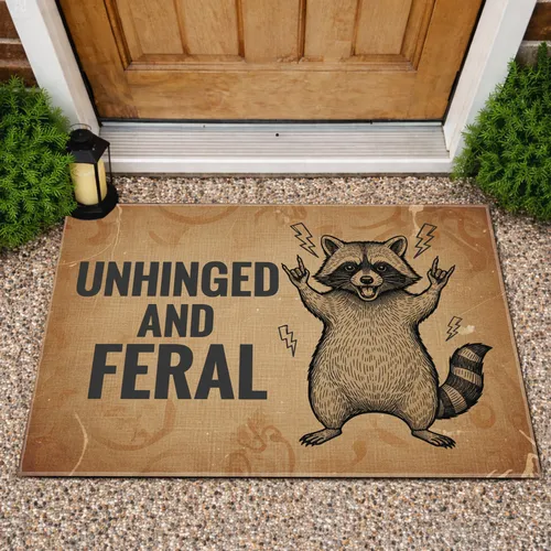 Raccoon Rock On Unhinged Feral Lightning - Wildlife Lover Gift Doormat