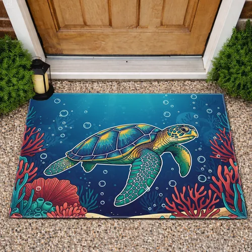 Sea Turtle Coral Ocean Life - Home Decor Gift for Ocean Lovers Doormat