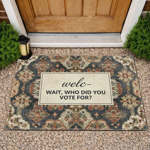 Welc- WAIT, WHO DID YOU VOTE FOR? Woven Persian Tapestry Election Season Home Decor Doormat