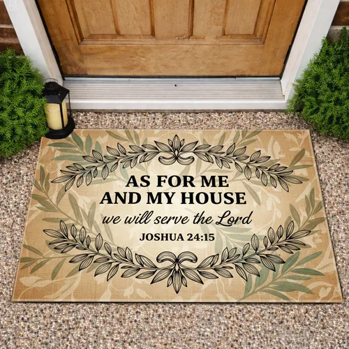 Joshua 24:15 Scripture Olive Branch Botanical - Christian Home Decor Gift Doormat