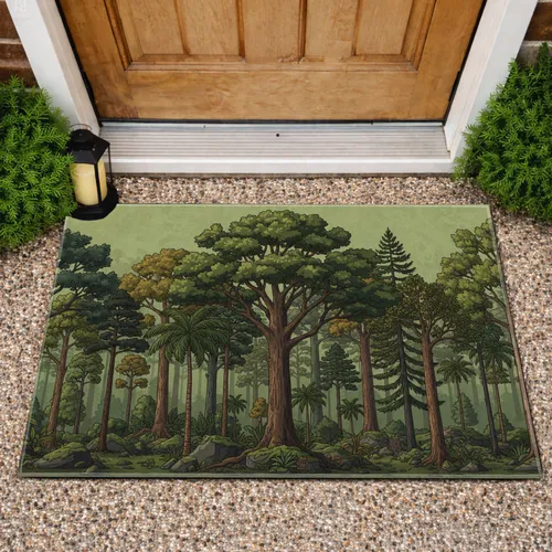 Majestic Forest Broadleaf Palm Pine Trees Woodland Scene - Home Decor Gift Doormat