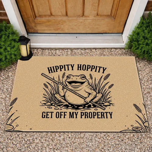 Grinning Frog Staff 'Get Off My Property' - Outdoor Garden Decor for Homeowners Doormat