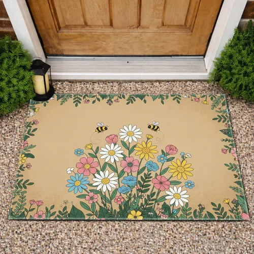 Wildflower Daisy Bumblebee Floral Garden Bloom - Outdoor Decor Home and Garden Gift Doormat