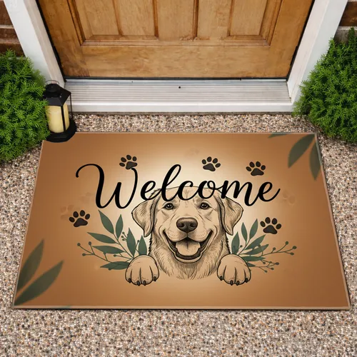 Welcome Playful Dog Paw Prints Botanical – Everyday Home Decor Gift for Dog Owners Doormat