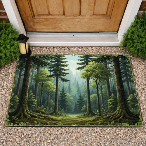 Diverse Forest Trees Woodland Scene Pine Fir Deciduous - Home Decor Gift Doormat