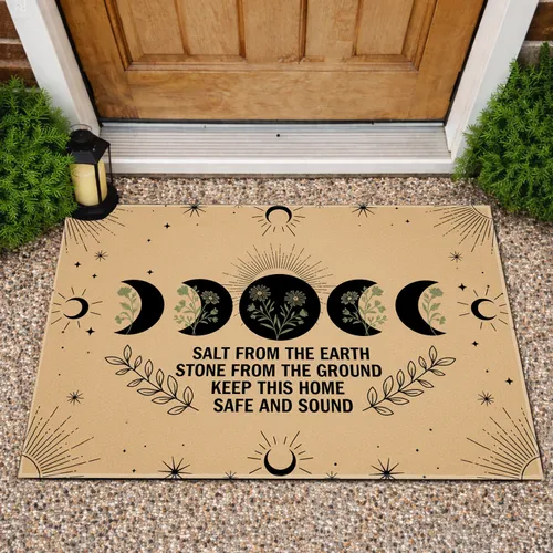 Moon Phases Botanical Wildflowers Home Safety Blessing - Rustic Housewarming Gift Doormat