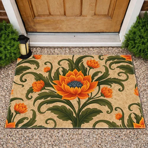 Orange Bloom Olive Leaf - Home Decor Gift Doormat