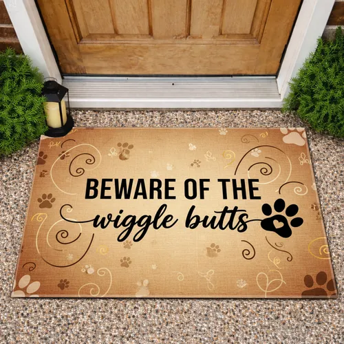 BEWARE OF THE Wiggle Butts Paw Print - Everyday Home Decor for Dog Lovers Doormat