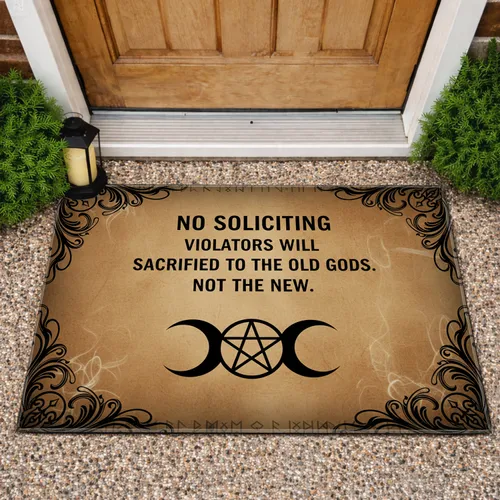 No Soliciting Old Gods Triple Moon Runic Gothic - Dark Fantasy Home Protection Doormat