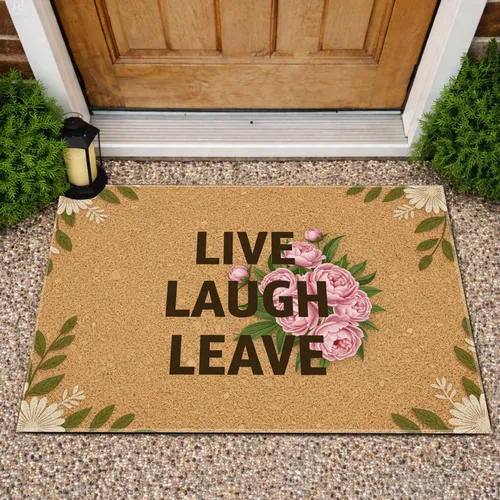Live Laugh Leave Peonies Floral Bouquet Natural Home Decor Gift Doormat