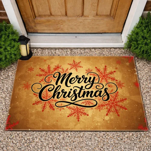 Merry Christmas Calligraphy Snowflakes - Festive Holiday Decor Doormat