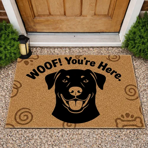 Black Dog WOOF You're Here Welcome Home Decor - Dog Lover Gift Doormat