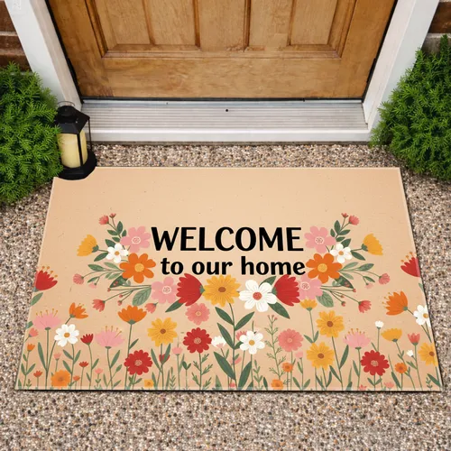 Floral Meadow Welcome to Our Home Text - Housewarming Home Decor Gift Doormat