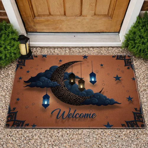 Crescent Moon Lanterns Welcome Islamic Floral - Home Decor Gift Doormat