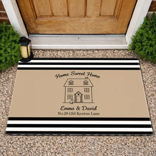 House Cat Home Sweet Home Custom Name and Address - Housewarming Gift Doormat